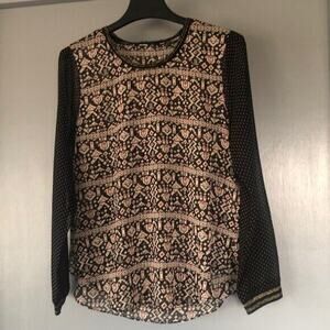 Maison Scotch & Soda Sheer Aztec Boho Top Womens 2 Black Red Gold Long Sleeve